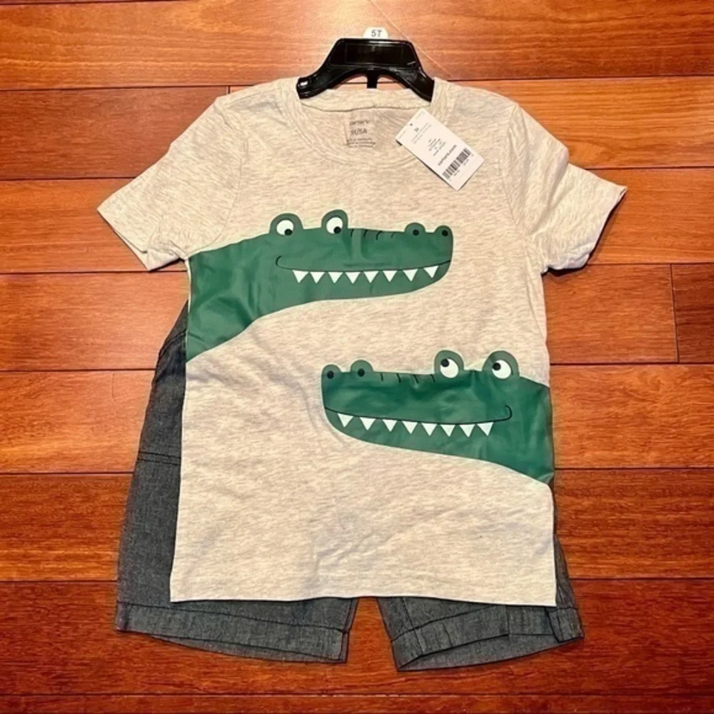 Carters size 5T alligator short sleeve tshirt and shorts set